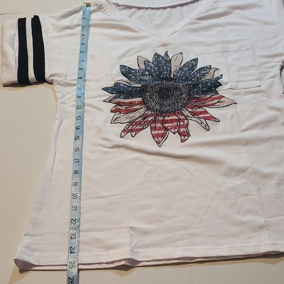 Cute Womens Small White Graphic Tee with Black Stripes and Relaxed Fit NWOT - Picture 7 of 9